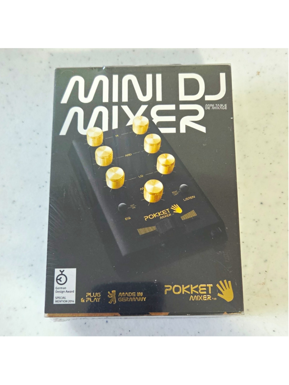 Pokket Mixer Mini DJ Mixer 2-Channel Analog Portable Tabletop EQ Black/Gold